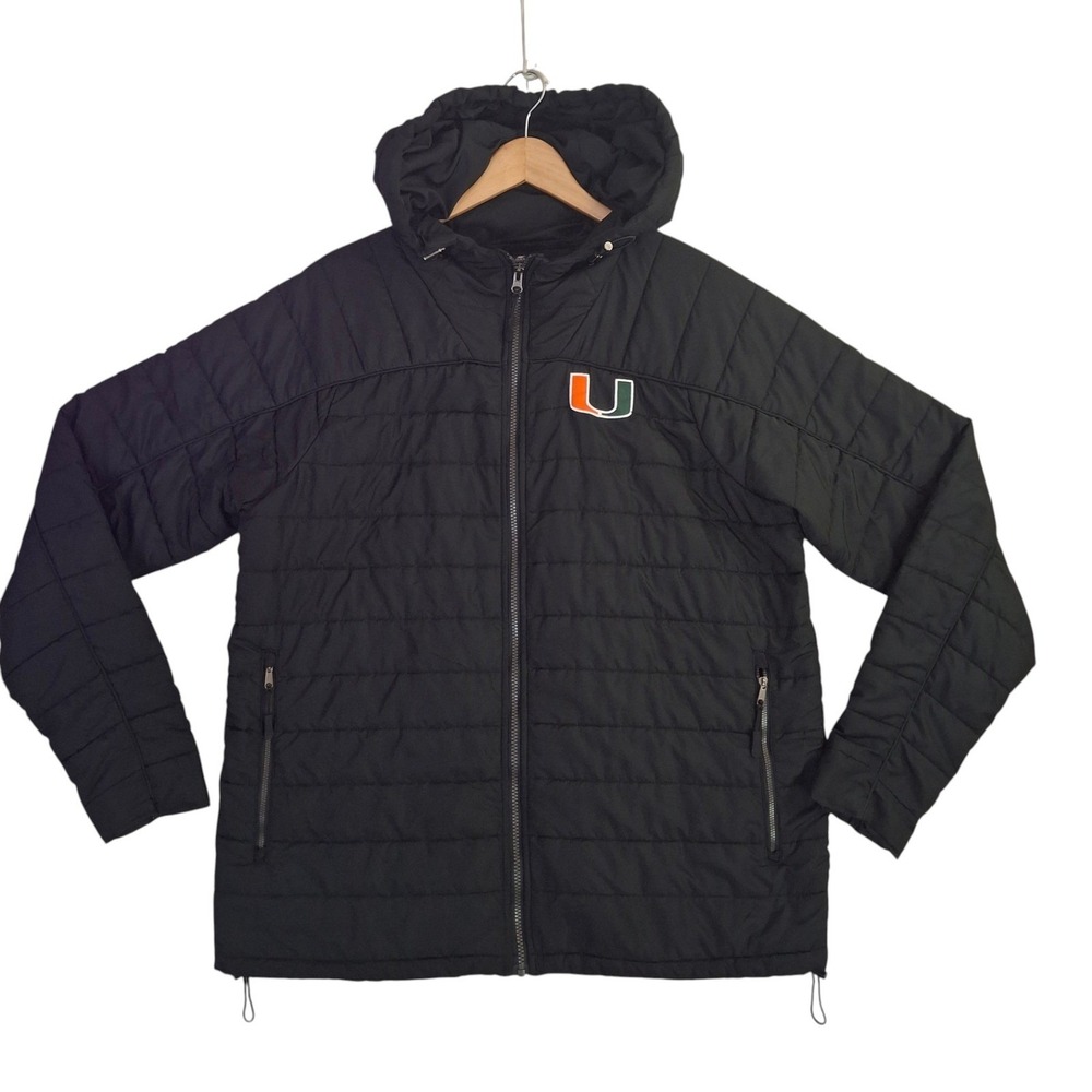 Miami Hurricanes Puffer Jacket Men's Large Colosseum Black Quilted Hooded